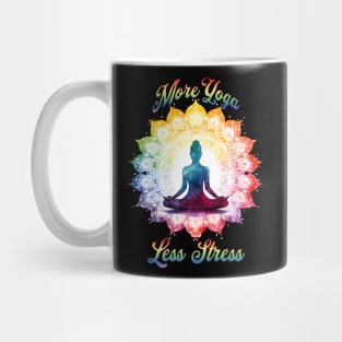 More Yoga Less Stress beautiful mandala lotus position design Mug